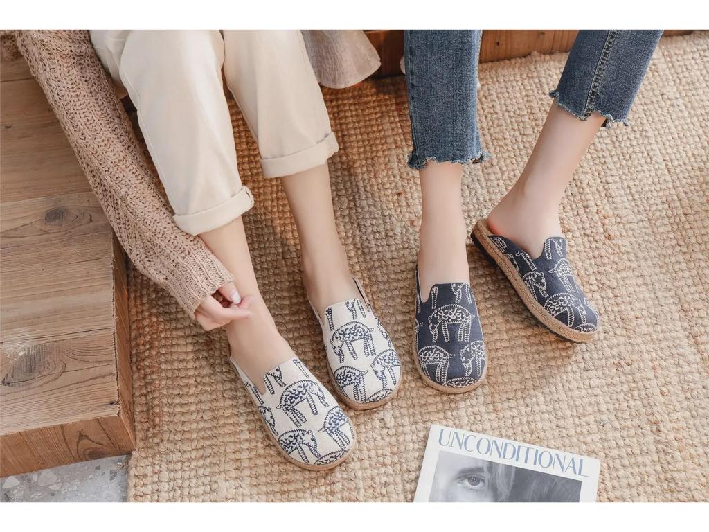 Spring 2021 Women's Linen Plaid Shoes - Breathable Sewing Line Mori Girl Style
