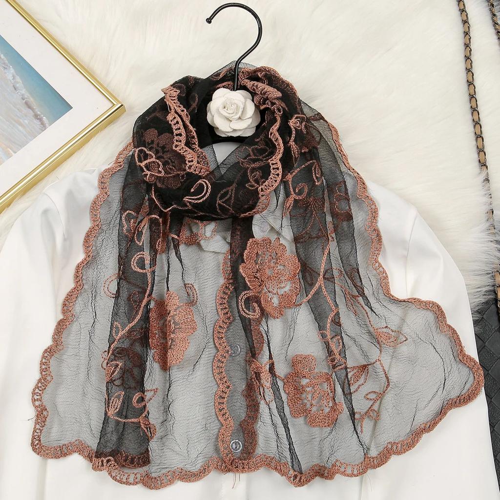 New Embroidery Floral Scarf Shawls For Women Muslim Hijab Headscarf Wraps Foulard Party Shawls Headband Summer Sunscreen Shawls