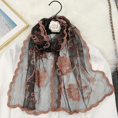 New Embroidery Floral Scarf Shawls For Women Muslim Hijab Headscarf Wraps Foulard Party Shawls Headband Summer Sunscreen Shawls