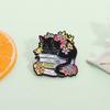 Sleeping Cat on Books Enamel Pin Cute Black Cat Reading Floral Book Lover Brooch Lapel Backpack Badge Jewelry Gift for Friends
