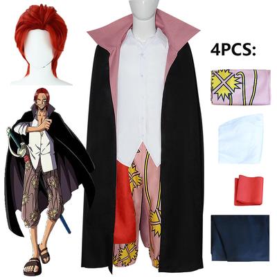 Anime Rudé vlasy před dvěma lety Shanks Cosplay Shanks Kostým Červená paruka Top Kalhoty Trench Plášť Halloween Party Uniforma