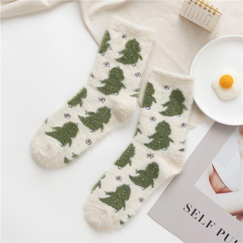 Autumn and Winter Fleece Mink Fleece Socks Women's Warm Thickened Cow Spot Home Floor Socks Postpartum Socks
