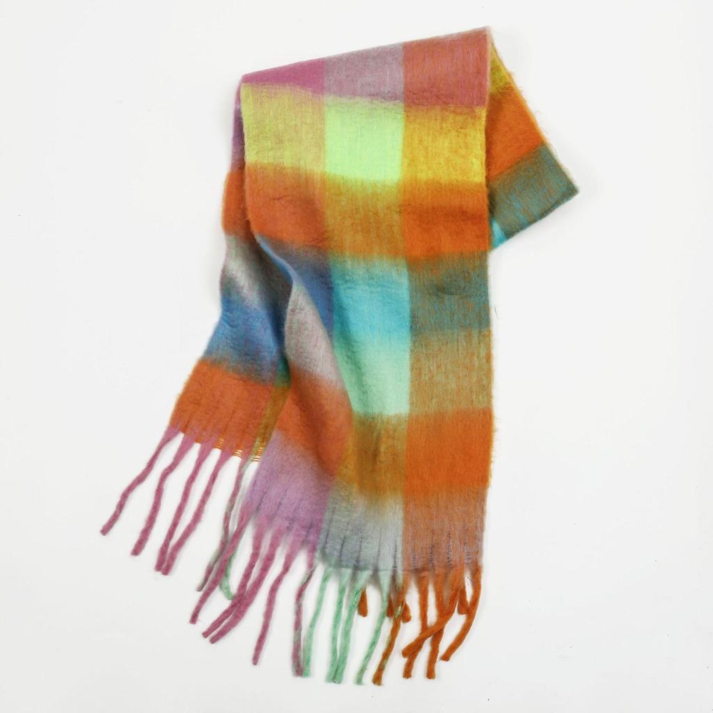 Women's High-Grade Colorful Plaid Mohair Scarf - Thick, Warm, and Versatile for Winter