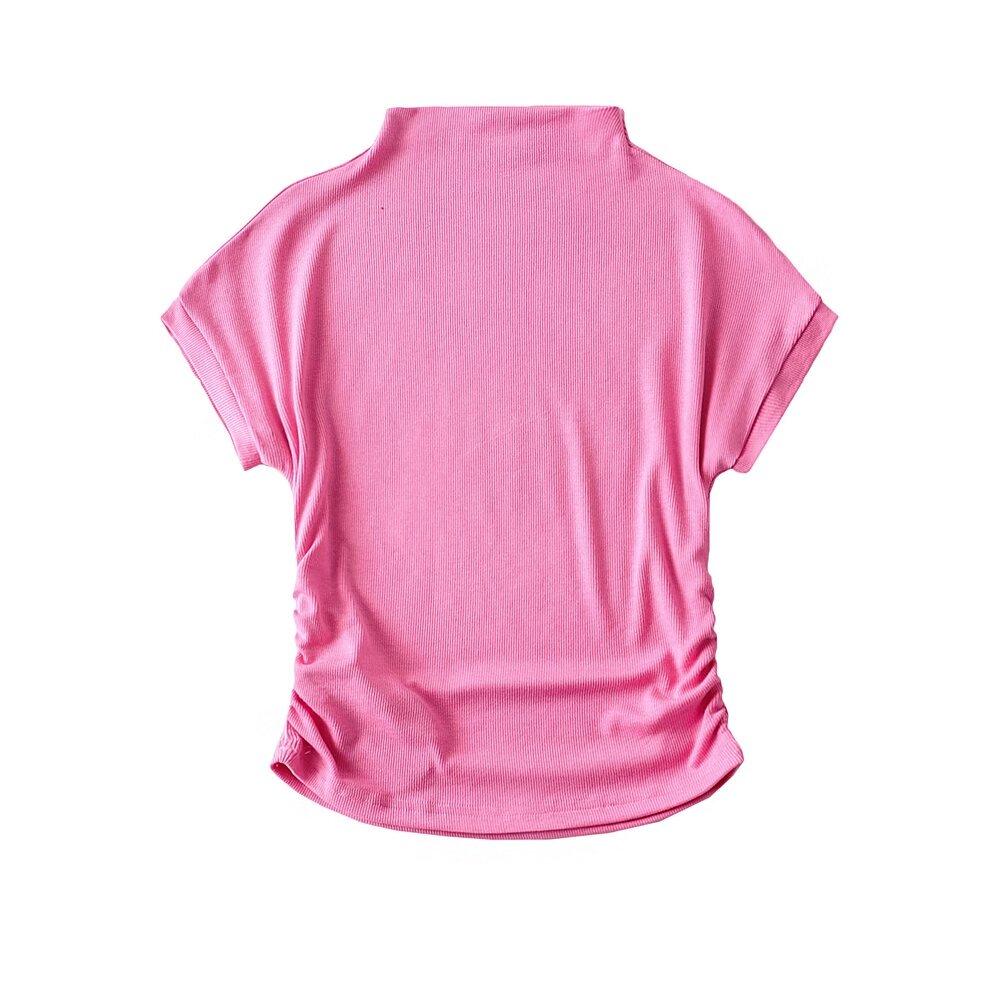 

YPFF Модная женская облегающая укороченная футболка с драпировкой и воротником-стойкой Medium розовый