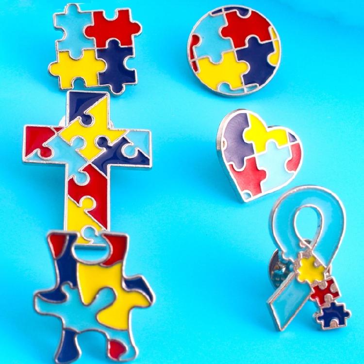 6 Pcs/Set Autism Awareness Pins Enamel Pins Autism Puzzle Brooches for DIY Hats