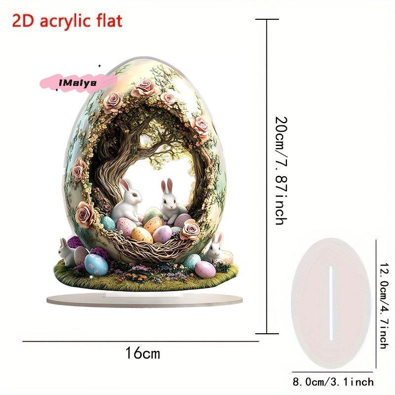 M-Easter Egg Shaped Cottage Rabbit Acrylic Ornament 2D Flat Cute Rabbit Desktop Ornament Easter Gift