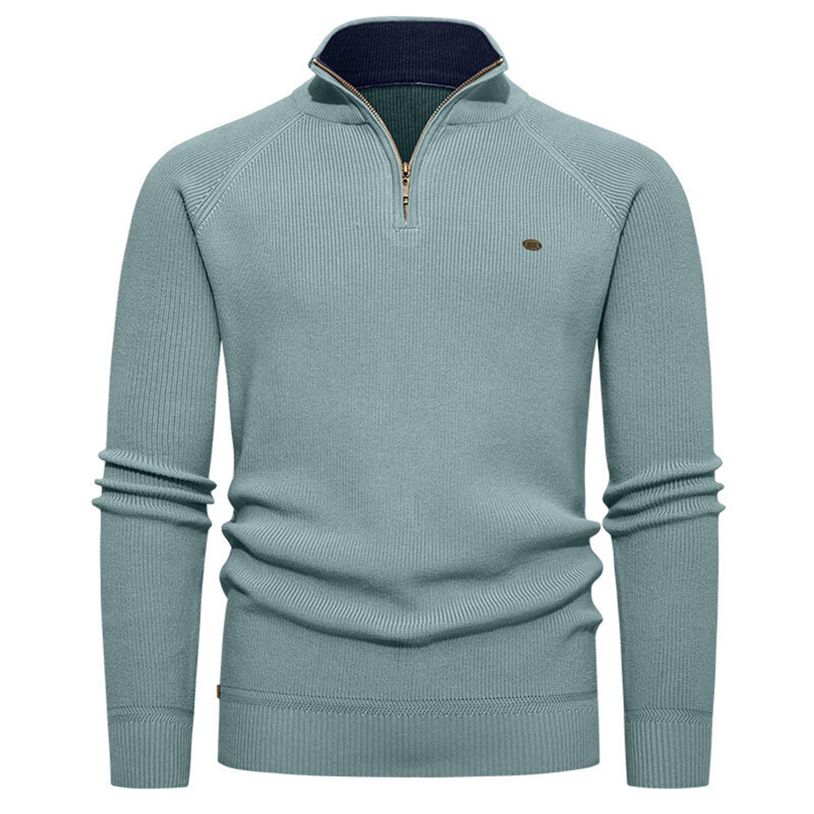 

Men s Vertical Pitted-Stripe Knitted Sweater With Half-Zip Stand Collar L