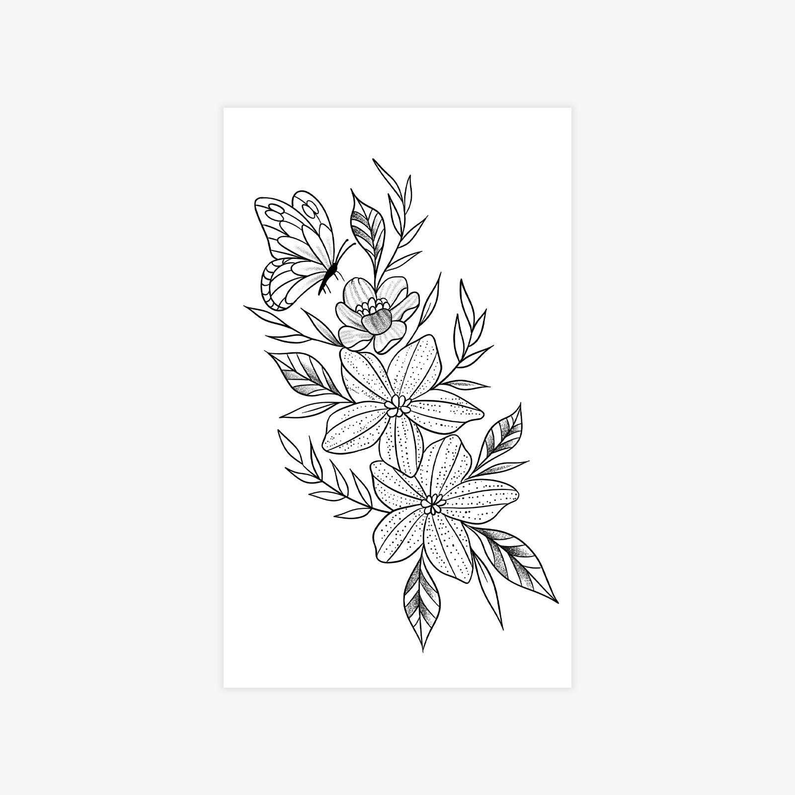 Simple Butterfly Plain Flower Tattoo Sticker High-End Leg And Arm Tattoo Sticker 9*15