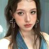 European and American Personalized Metal Line Cross Earrings Women's Niche High-end Sense Versatile Temperament Show Face Small Earrings