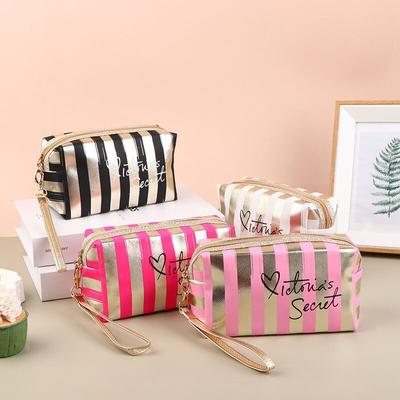 1PC Bolsa de maquiagem listrada portátil Bolsa de beleza portátil Mini bolsa de armazenamento de cosméticos portátil Bolsa feminina à prova d'água