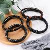 Double 21cm Men Layered Volcanic Stone Beaded Bracelet Alloy Clasp Leather