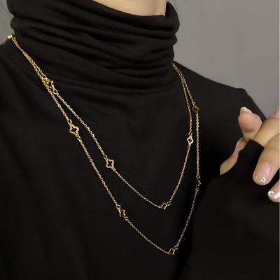 Long Four-leaf Clover Necklace Women's Sweater Chain Multi-layer Titanium Steel High-end Feelunique 2023 Trendy New Jewelry