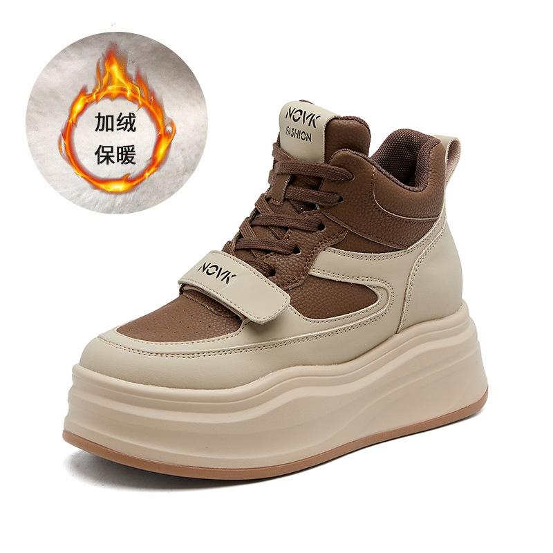 

2025 autumn and winter women s shoes new Velcro flat-soled casual shoes thick-soled heightening high-top small white shoes children versatile 40