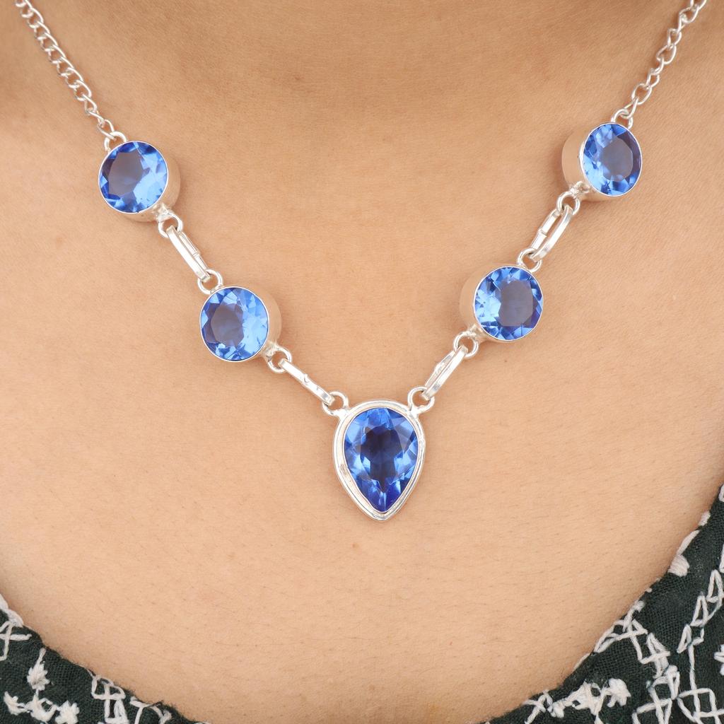Tanzanite Gemstone 925 Sterling Silver Handcrafted Jewelry Women Wedding Necklace 16-18" RN-3-8