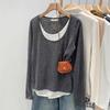 Conjunto de punto de dos piezas con contraste para mujer talla grande - Corte holgado para primavera y otoño