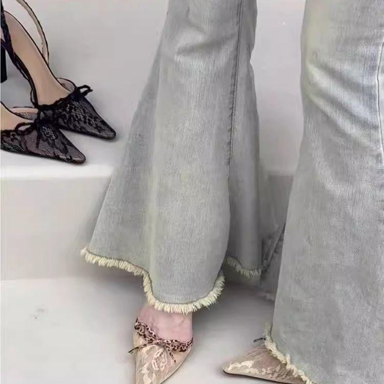 Summer Feeling Embroidered Lace Bow High Heels Thin Heel Small Pointed Head Sexy Royal Sister Net Red Bag Head Sandals