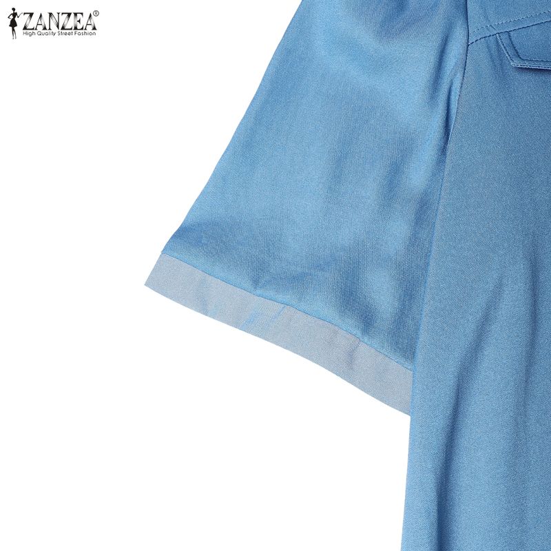 ZANZEA Damen Lässiges Einfarbiges Lockeres Kleid mit Umlegekragen und Halblangen Ärmeln