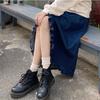 Spring and Autumn Academy Style Versatile High Waist Medium Length Half Length Skirt Design Sense Ruffle Irregular Denim Skirt for Women