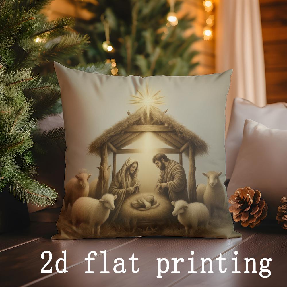 Home Decor Christmas-themed Nativity & Snowflake Pillow Covers Pattern Cushion Cover Suitable for Sofa Bedroom Car Pillow Cover