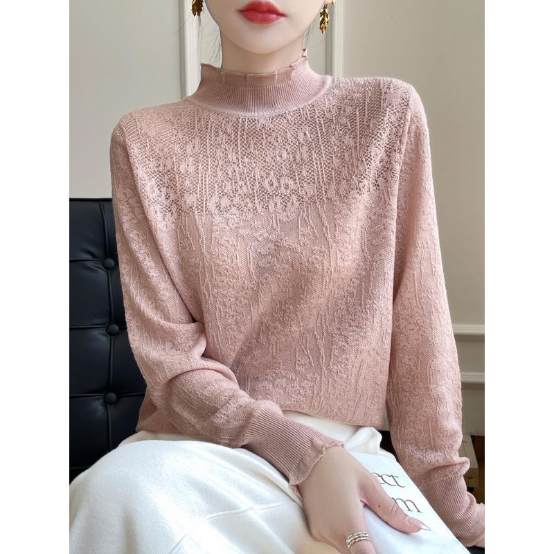 DAFIFY Moda dama ocazional toamna iarna imprimeu culoare uni cu maneca lunga jumatate pulovere cu guler