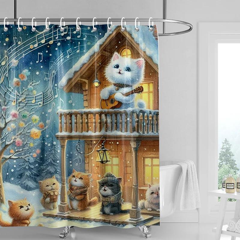 Heimdekoration Duschvorhänge für Badezimmer wasserdichter Vorhangstoff Moderner nordischer Stil Wohnzimmer Frohe Weihnachten Winter