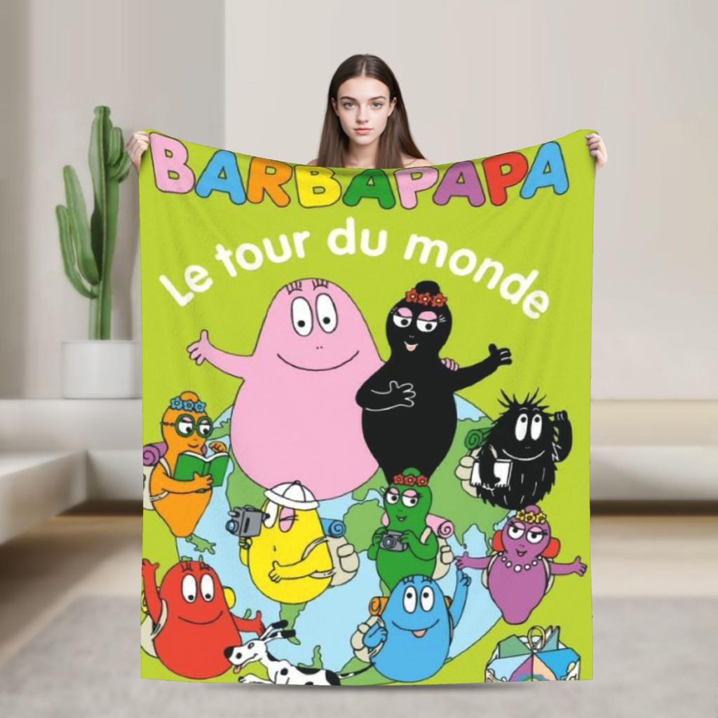 Barbapapa Barbamama Family  Flannel Blankets  Warm Throw Blanket for Bedroom Travel Pattern Bedspread Sofa Bed Cover
