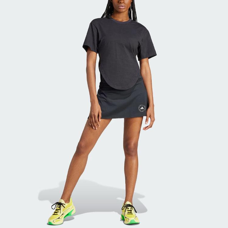 adidas X Stella McCartney Sportswear T-Shirt mit geschwungenem Saum Damen Oberteile Schwarz IN3656
