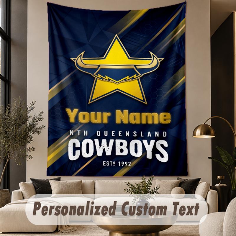 Custom Text Tapestry North Queensland Cowboys Print Wall Tapestry Indoor Living Room Wall Decor