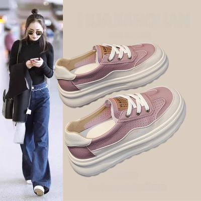 Muffin Platform White Shoes Women's 2025 New Retro Versatile Comfortable Breathable Lightweight Sports and Leisure Board Shoes