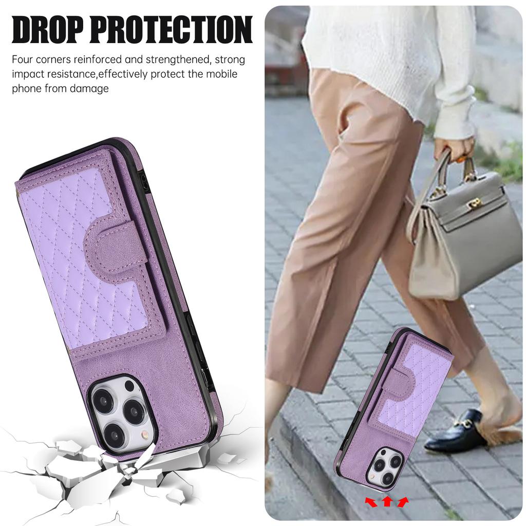 Applicable to iphone16 rhombus messenger card bag, mobile phone case, Samsung S25 wallet, mobile phone case, women's back strap case A56.