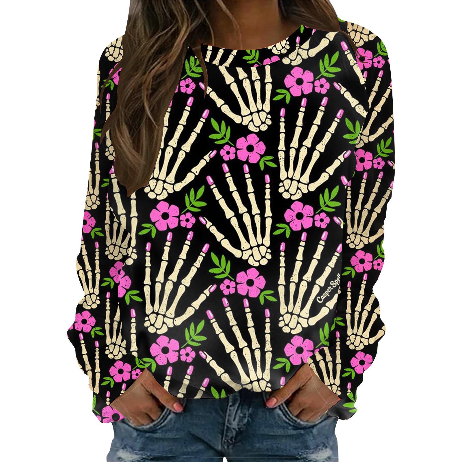 

Толстовки с Хэллоуинским узором Тыква Летучая мышь 3D-принт Женские худи Реглан Длинный рукав Пуловеры Топы Харадзюку Женская одежда S