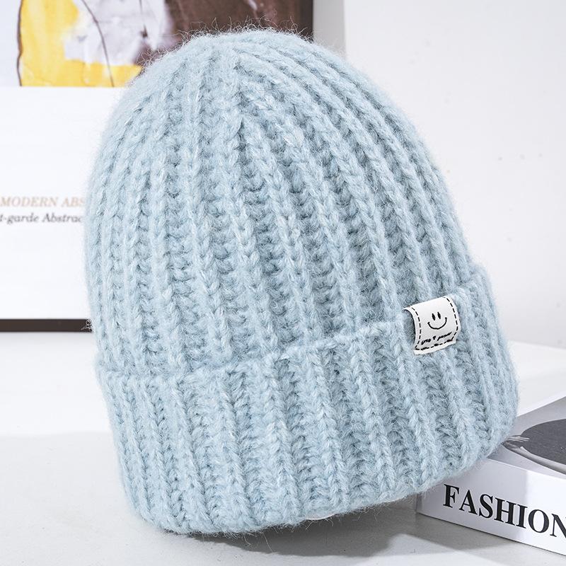 Women's Winter Thickened Warm Knitted Hat Korean Style Fashion Smiling Face Windproof Ear Protection Wool Hat