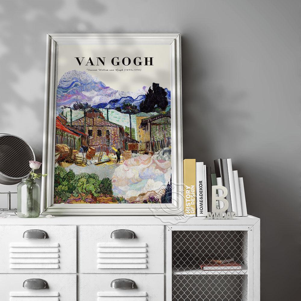 Van Gogh Exhibition Museum Poster Town Scenery Wall Picture Prints Art Canvas Painting Home Decor Wall Art No Frame