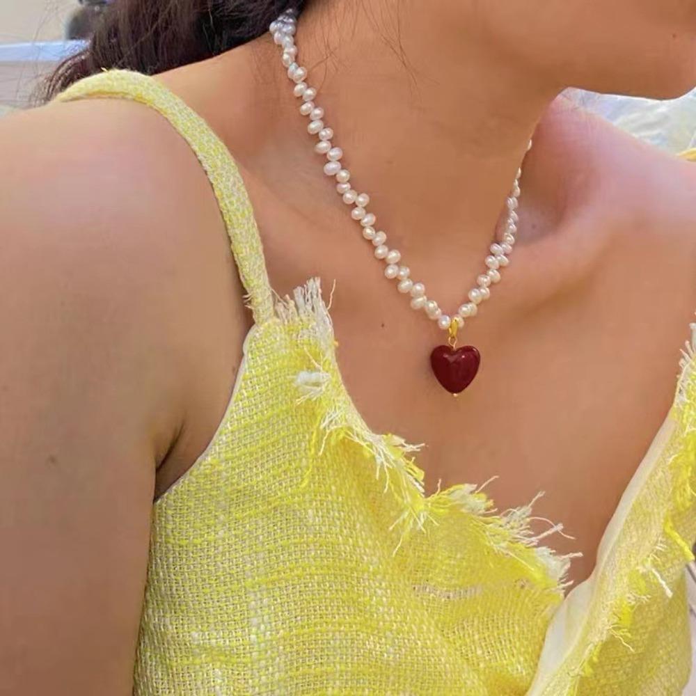 

Та же ключичная цепочка Корейский нишевый дизайн Ожерелье из барочного жемчуга Подвеска в виде сердца Цепочка для свитера