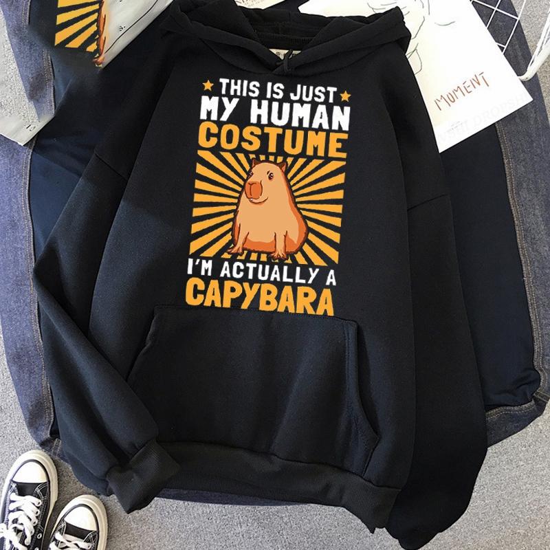 Забавная капибара с графическим принтом унисекс/женская хлопковая толстовка с капюшоном Повседневный пуловер большого размера Популярный свитшот Модная тенденция Одежда унисекс 2XL