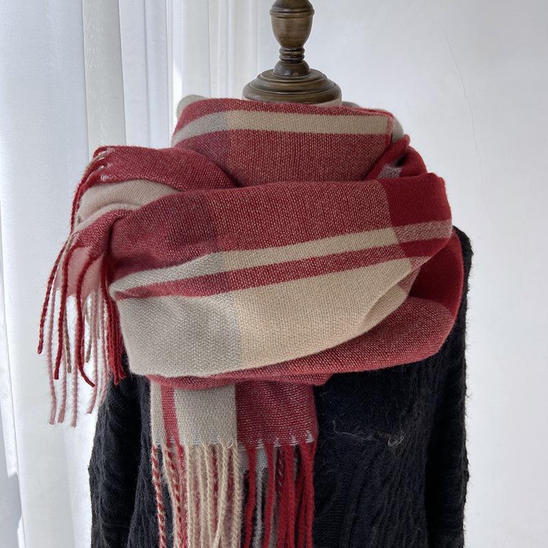 Eșarfă Plaid Cașmir Imitație Eșarfă Nouă de Iarnă Șal pentru Femei Eșarfă Groasă Europeană și Americană Caldă cu Franjuri