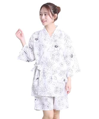 Jinbei Japanese Summer Stylish Japanese Cool Contact Perfect for Fireworks and Loungewear Front Opening with Anemone [ON NISHIKI] Women's (traditional