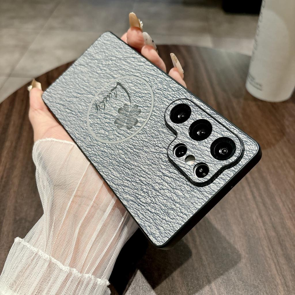 Samsung S25ULTRA Four-leaf Clover Mobile Phone Case S24FE Leather Pattern Magnetic Absorbing Model Full Pack S23p Anti Fall