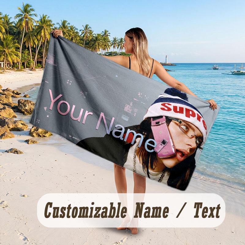 Custom Name Large Beach Towel,Billie Eilish Quick Absorbent Towel For Outdoor Travel Poolside