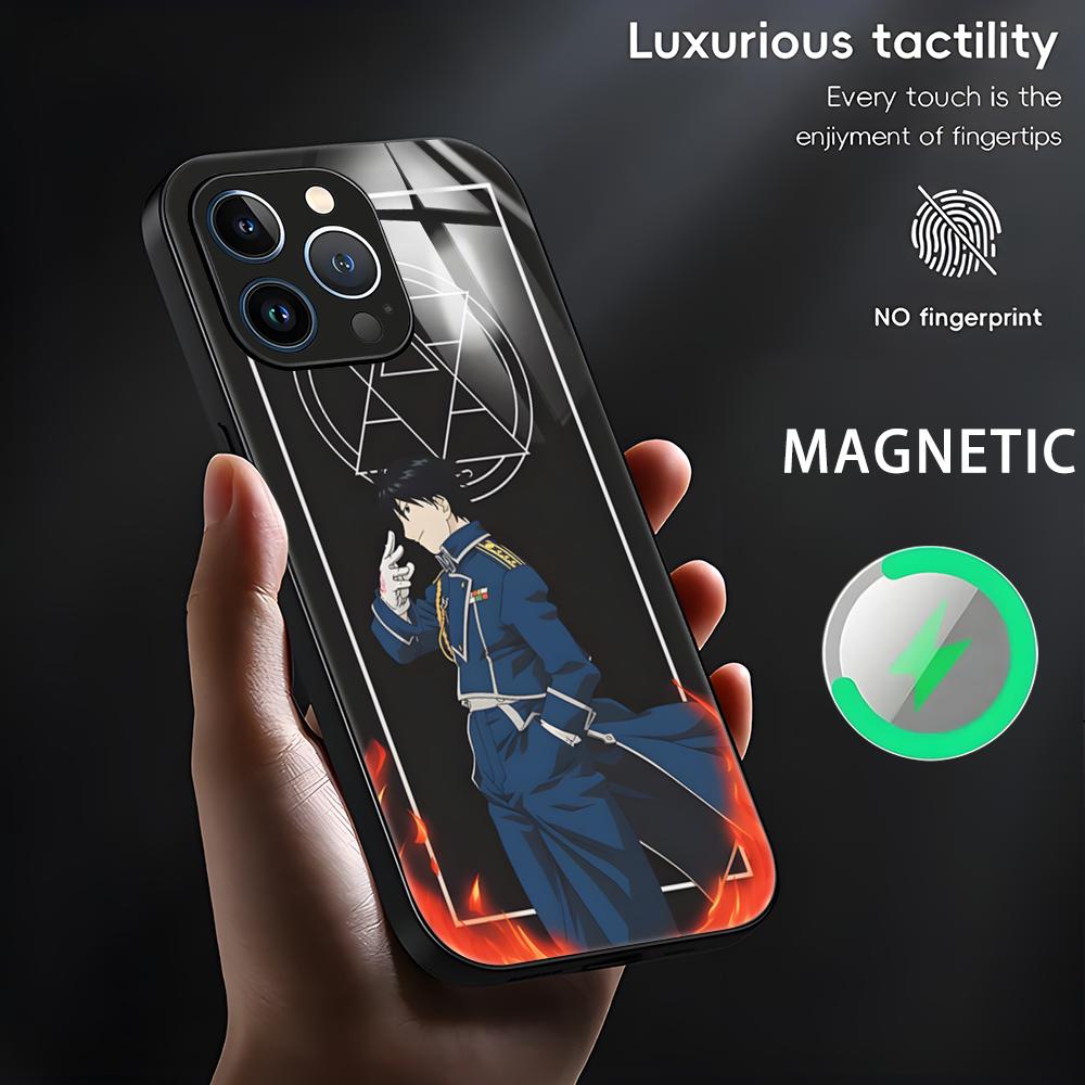 Anime Fullmetal Alchemist Phone Case For iPhone 16 15 14 13 12 11 X XR XS 8 Plus Mini Pro Max Glass Magnetic Case