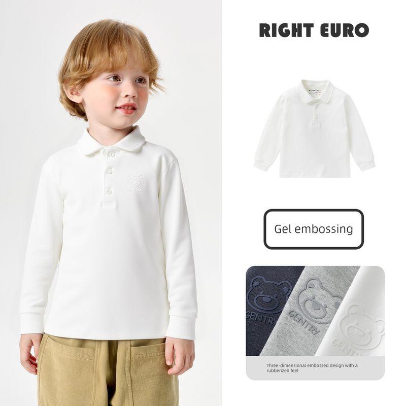 Right European Boys' Academy Style Long-Sleeved Polo Shirt 2026 Spring and Autumn New Children's Clothing Baby White Top