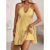 Summer new women's clothing suspender v-neck ruffle edge splicing temperament sexy off-the-shoulder women's dress