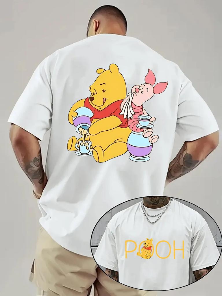 T-shirt Estiva da Uomo Disney con Fantasia Winnie the Pooh per Tempo Libero Quotidiano e Attività a Tema Unisex Cotone Manica Corta Oversize