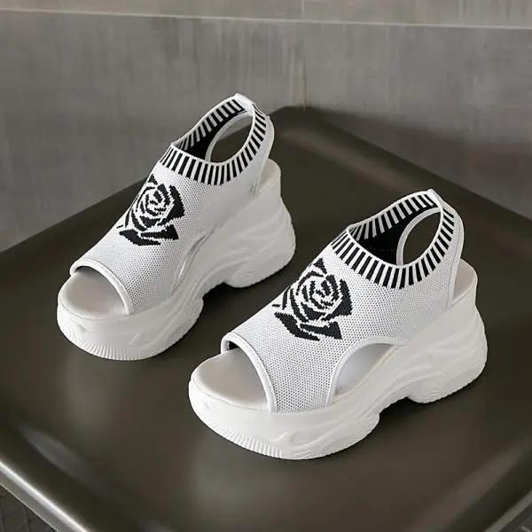 Fashion Open Toe Muffins shoe Comfort Shoes for Women Female Sandal 2025 Summer Large Size Strappy Heels Peep Flat Girls New Elastic Ban
