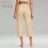Women Yoga Pants Elastic High Waist Loose Leg Cropped Trousers with Pockets Sporty Casual Style Pants