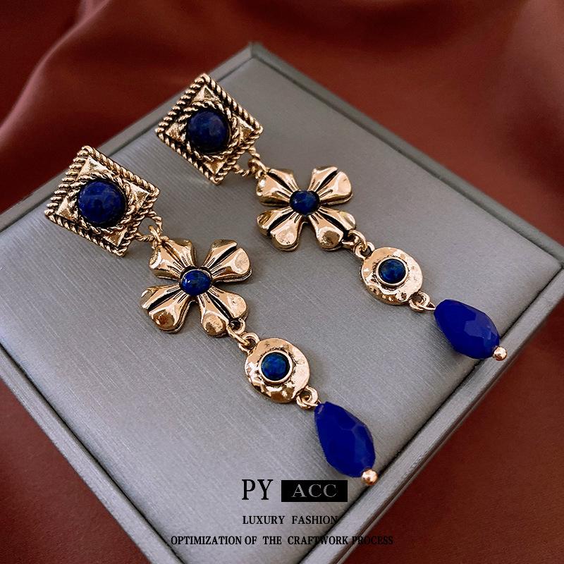 

Винтажные ромбовидные серьги-подвески с цветочным узором - Ретро, легкая роскошь, нишевый придворный стиль высокого класса