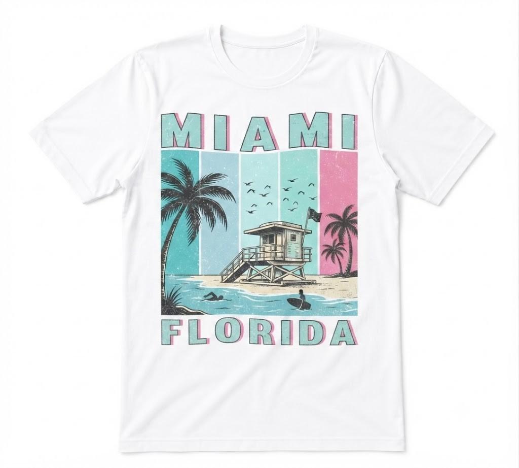 T-shirt Bianca Souvenir Vacanza Miami Beach Florida