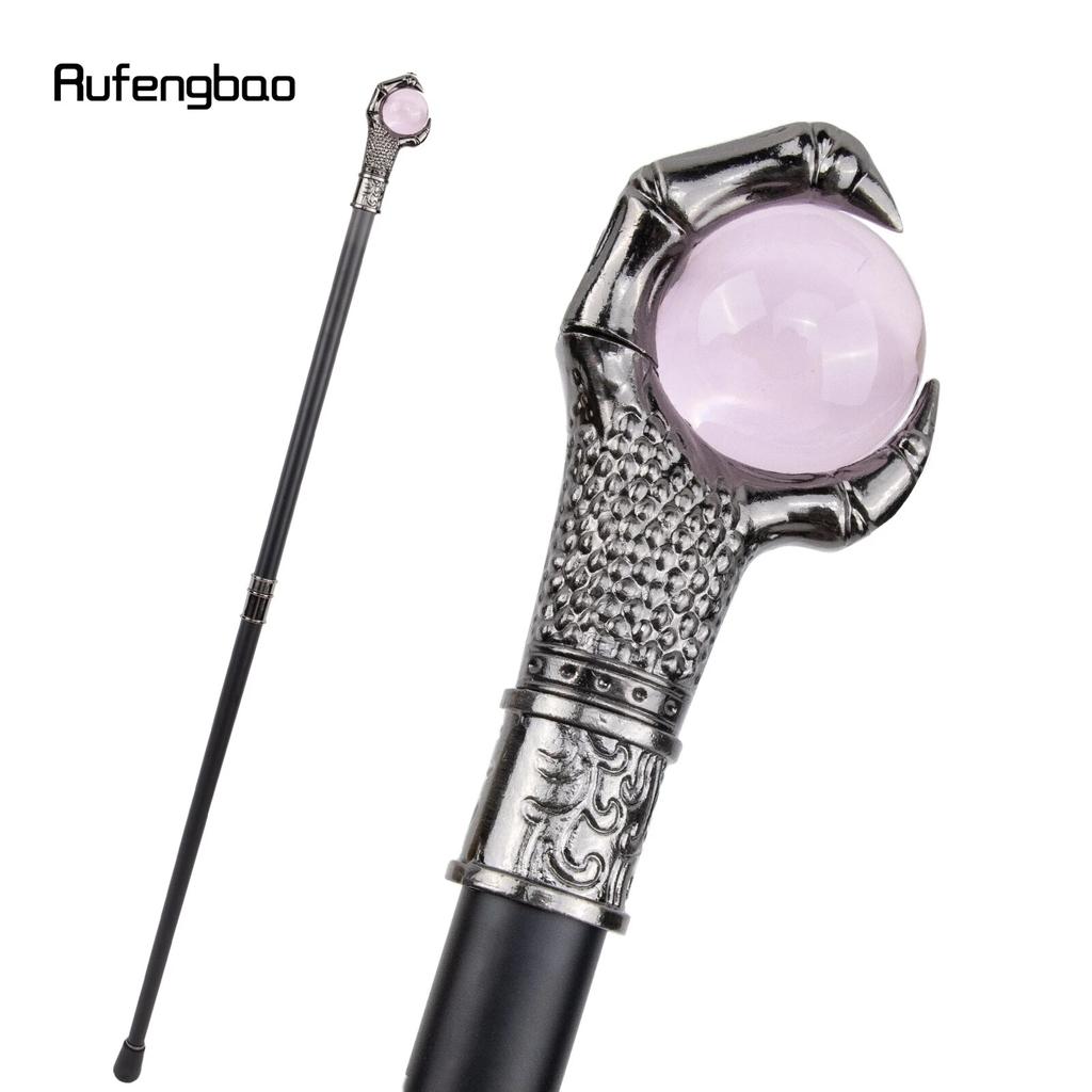 Dragon Claw Grasp Pink Glass Ball Silver Walking Cane Fashion Decorative Walking Stick Cosplay Cane Knob Crosier 93cm