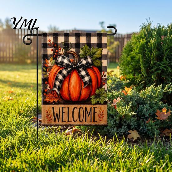 Decorative Pieces for Front Wall Stacked Pumpkin Garden Flag, Burlap Look Fall Outdoor Decor, Accents Indoor Double Sided Holiday Yard Banner,
