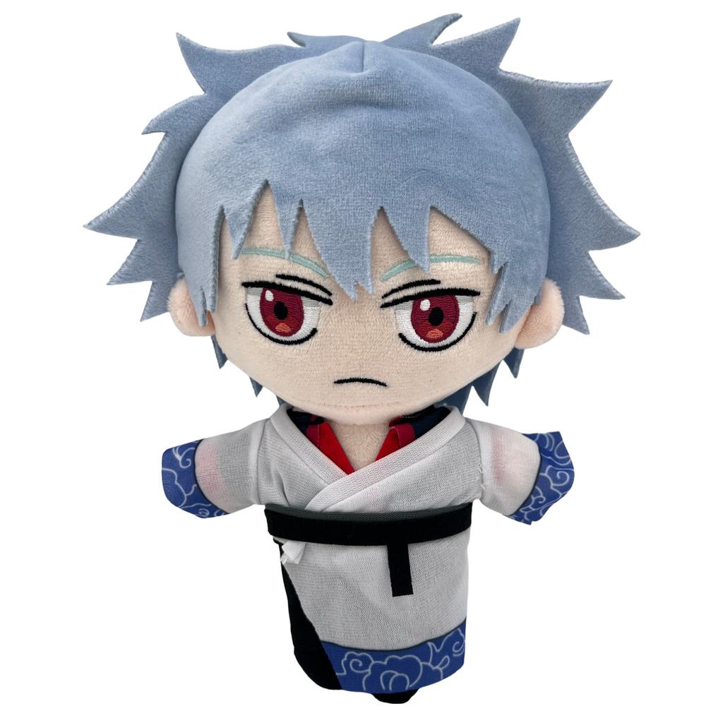 Gintama Sakata Gintoki Mini Baumwoll-Plüsch Handpuppe Hellblaue Haare Samurai Chibi Puppe Weiches Kuscheltier Anime Fans Sammlerstück Rucksack Dekoration Geschenk